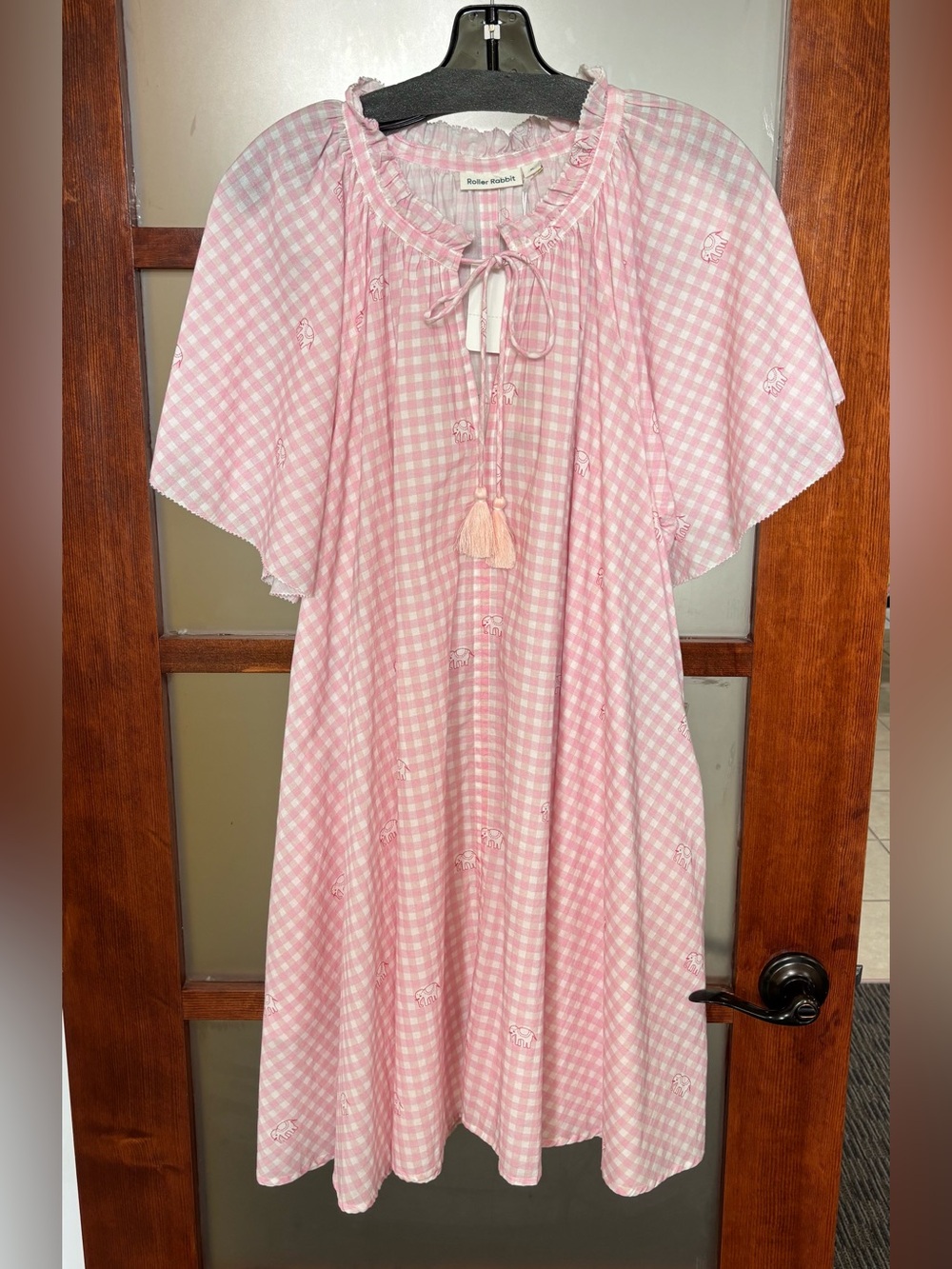 Roller Rabbit Pink Gingham Tassel-Detail Chemise